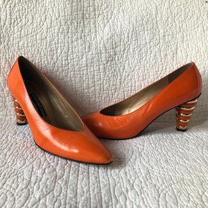 Orange Stuart Weitzman with Gold Heel Vintage 8